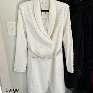L'ATISTE White Pearl Blazer Dress Size Large